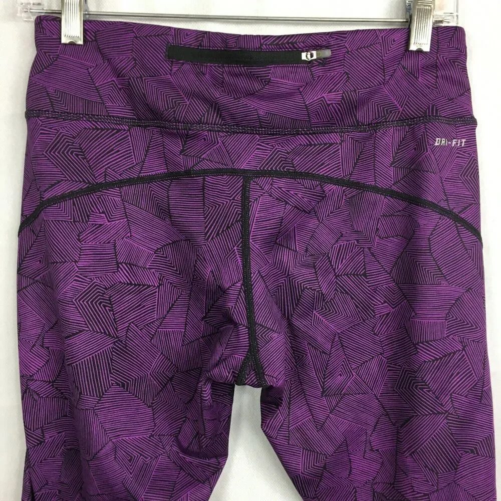 Nike Running Dri-Fit Leggings Womens Sz M‎ Purple Black Geometric Athletic
